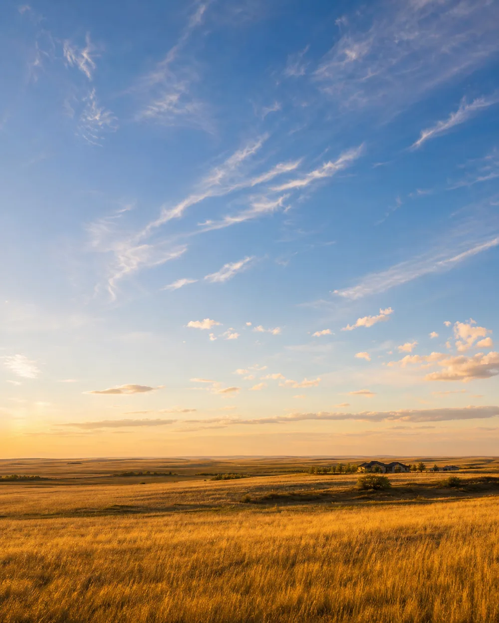 Conceptual view of broad prairie beneath an expansive evening sky